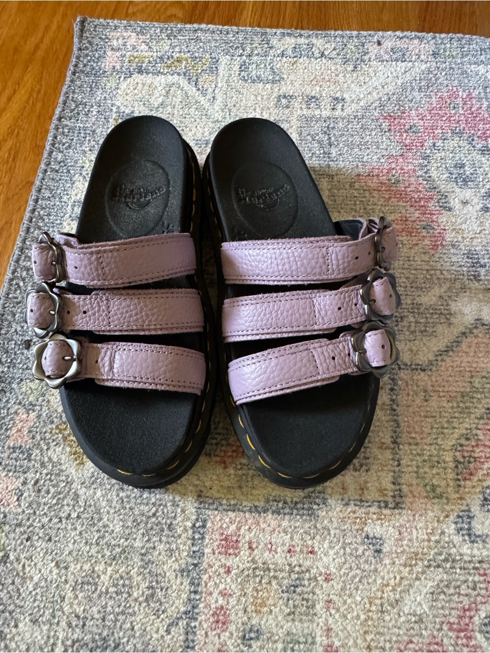 Dr. Martens Lilac Triple-Buckle Slide Sandals